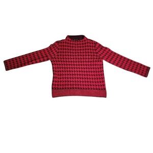 Ann Taylor Houndstooth Sweater | Red & Black Houndstooth Knit | Size L